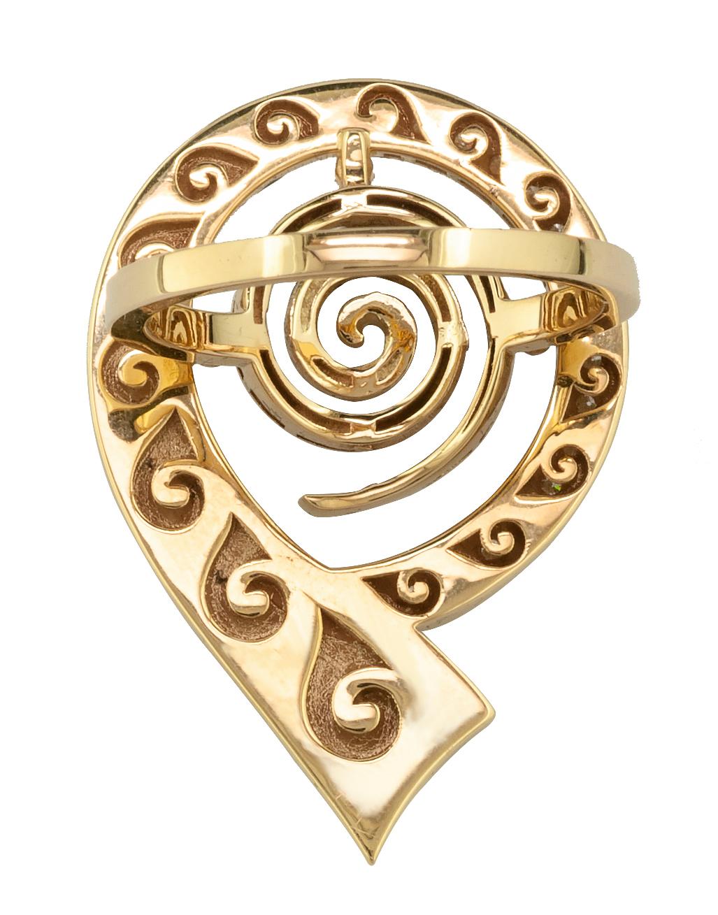 Women's Georgios Collections 18 Karat Yellow Gold Diamond Blue Enamel Greek Key Ring For Sale