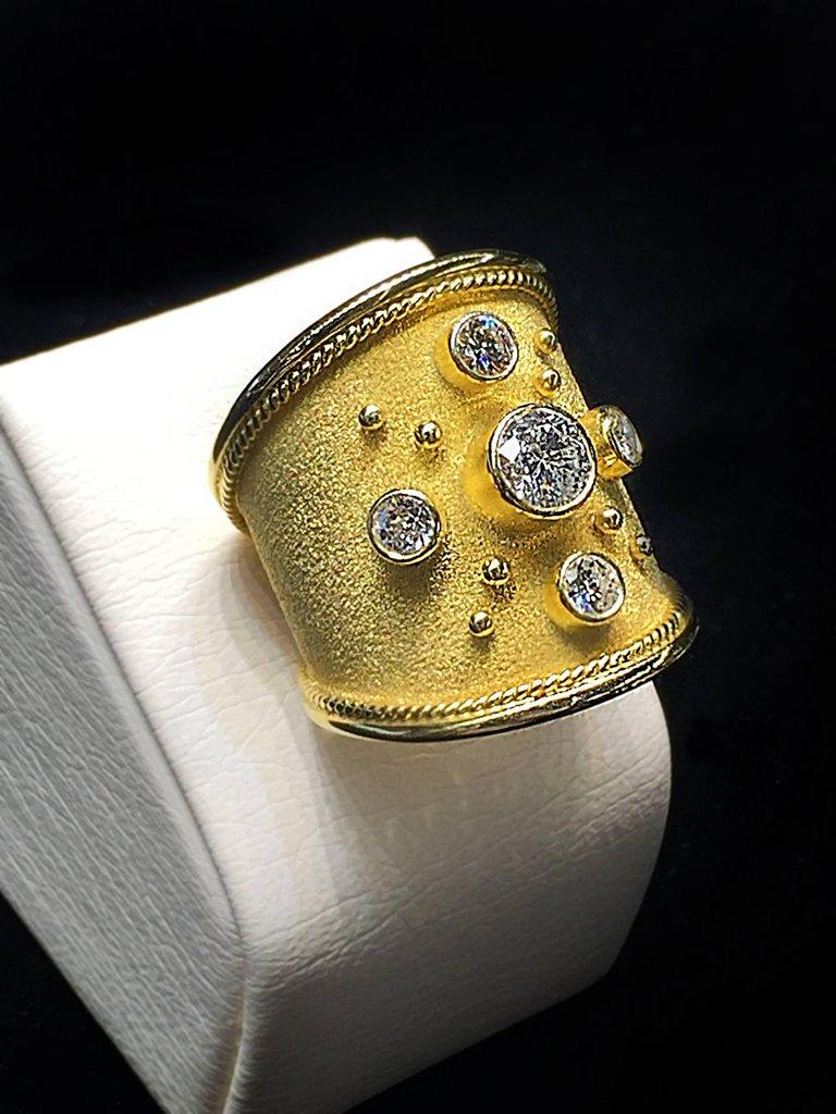 Georgios Collections 18 Karat Yellow Gold Diamond Byzantine Style Cuff Bracelet In New Condition For Sale In Astoria, NY