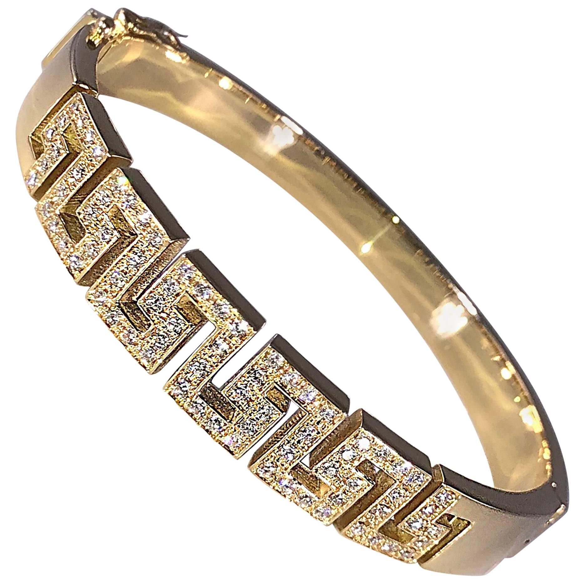 Georgios Collections 18 Karat Yellow Gold Diamond Bracelet the Greek Key Design 