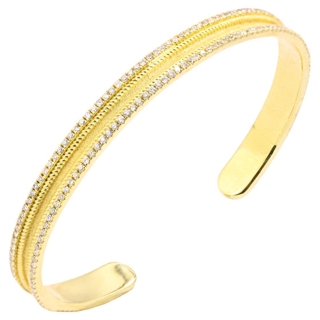 Georgios Collections 18 Karat Yellow Gold Diamond Byzantine Bangle Bracelet