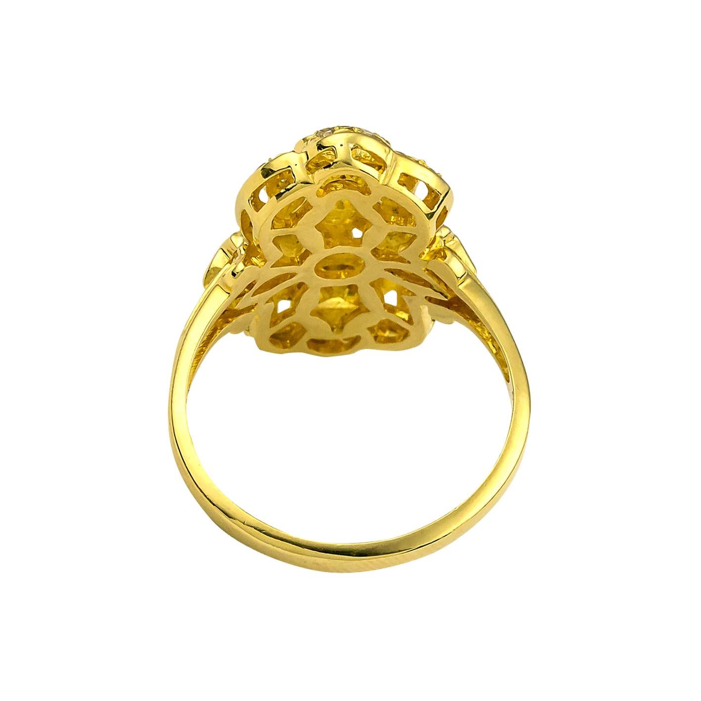 Round Cut Georgios Collections 18 Karat Yellow Gold Diamond Byzantine Pasha Long Ring