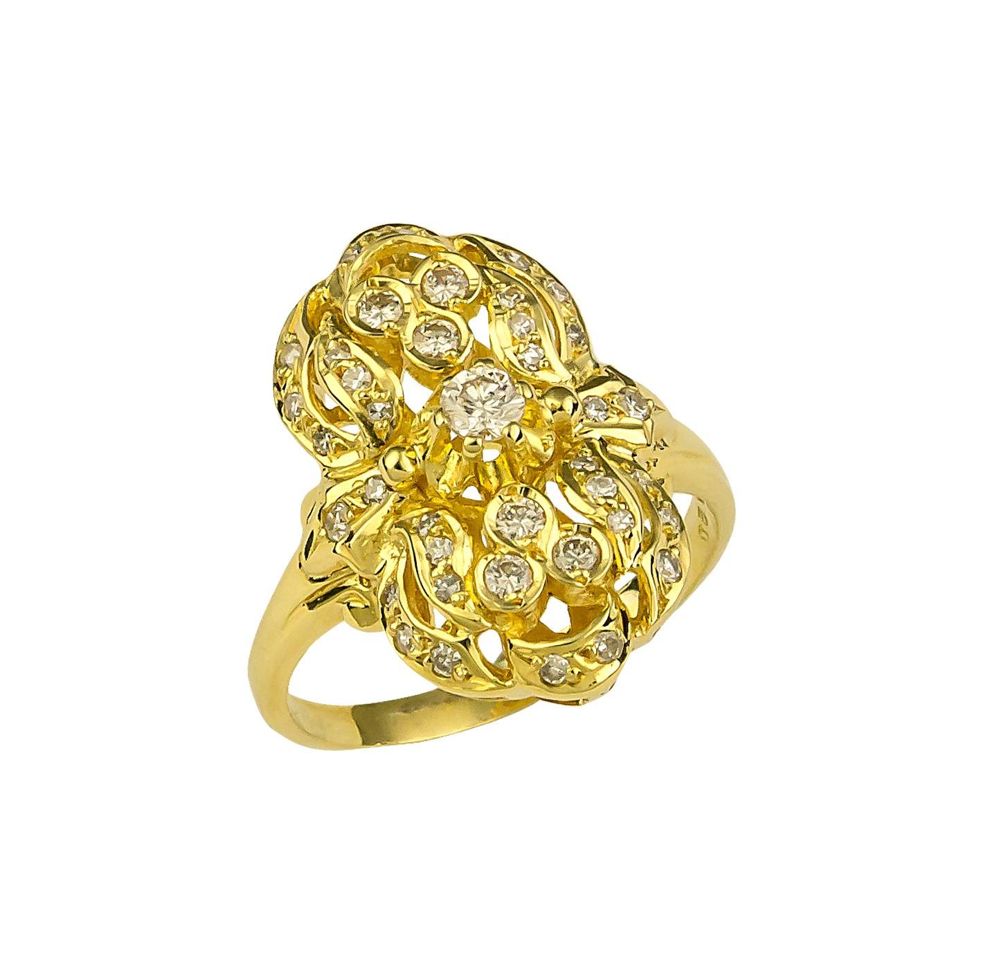 Women's Georgios Collections 18 Karat Yellow Gold Diamond Byzantine Pasha Long Ring