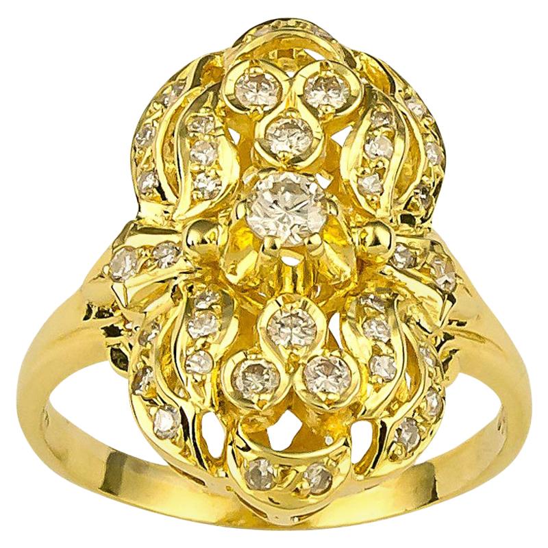 Georgios Collections 18 Karat Yellow Gold Diamond Byzantine Pasha Long Ring