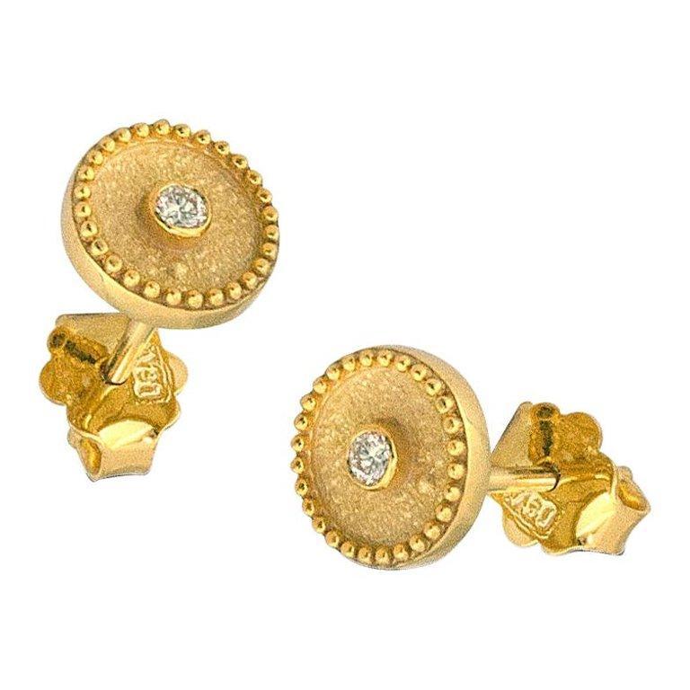 Georgios Collections 18 Karat Yellow Gold Diamond Byzantine Stud Earrings In New Condition For Sale In Astoria, NY