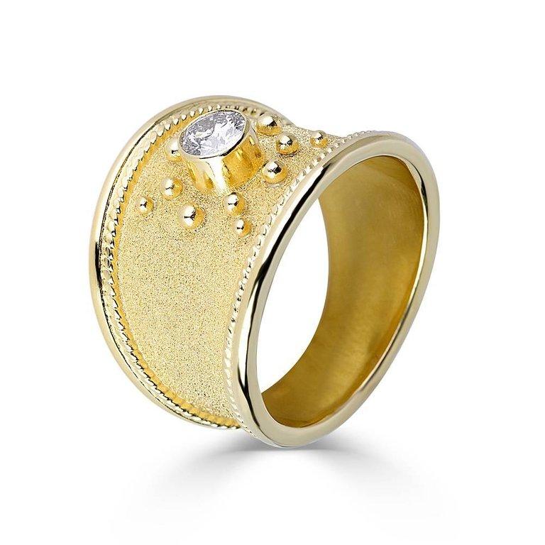 Women's or Men's Georgios Collections 18 Karat Yellow Gold Diamond Byzantine Style Band Ring For Sale