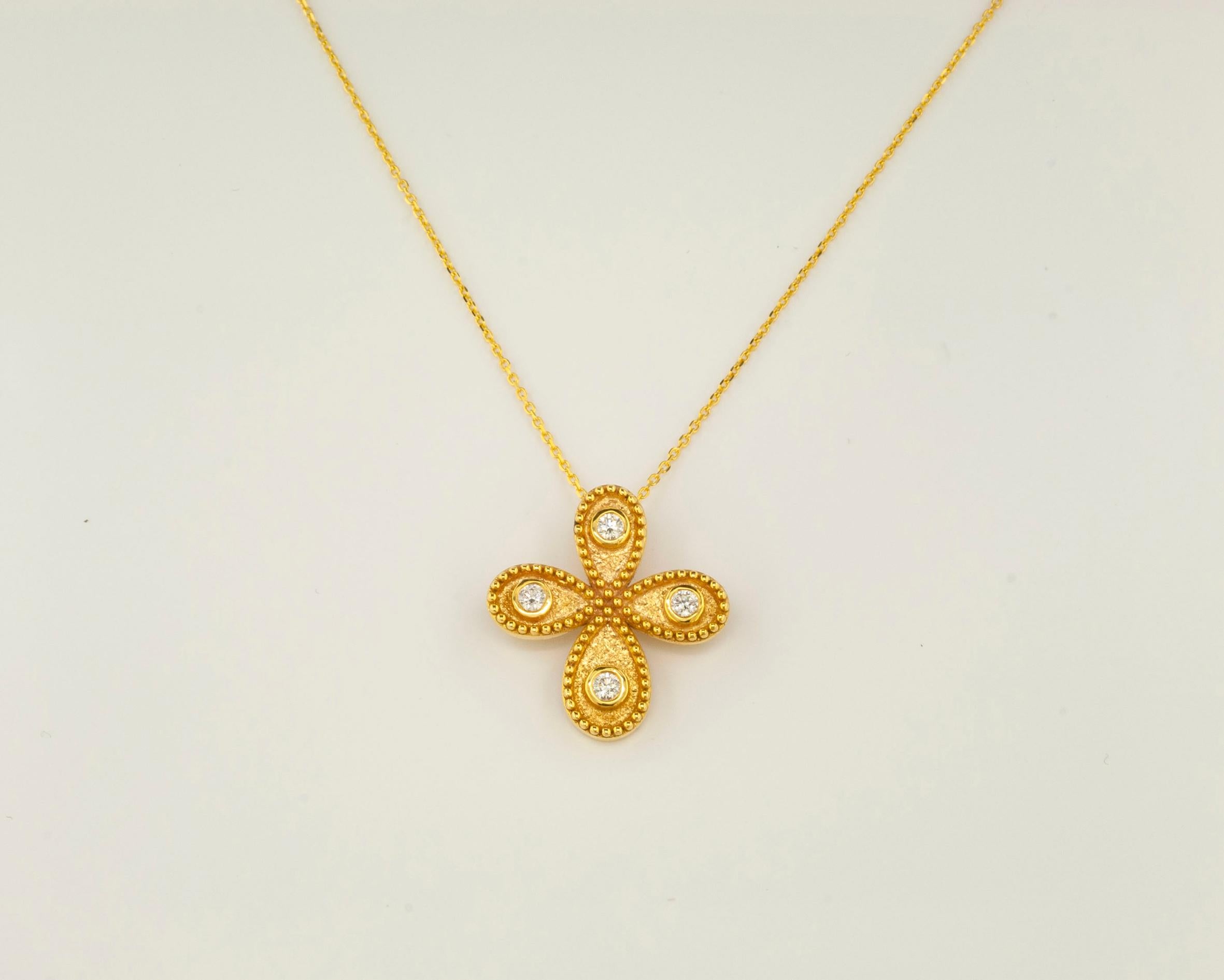 Georgios Collections 18 Karat Yellow Gold Diamond Byzantine Style Cross Chain 7