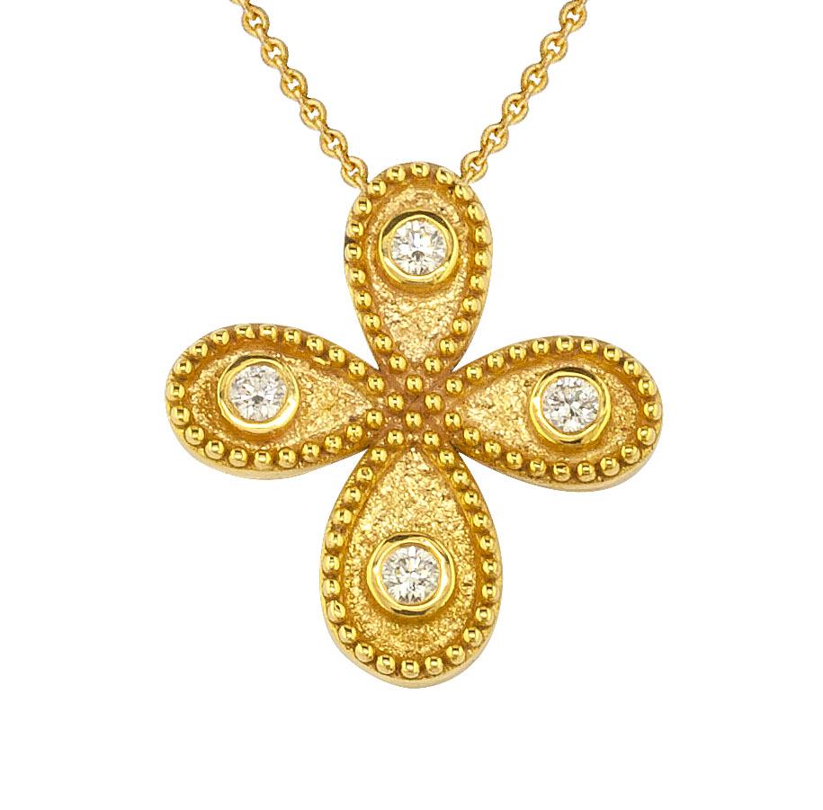 Georgios Collections 18 Karat Yellow Gold Diamond Byzantine Style Cross Chain 8