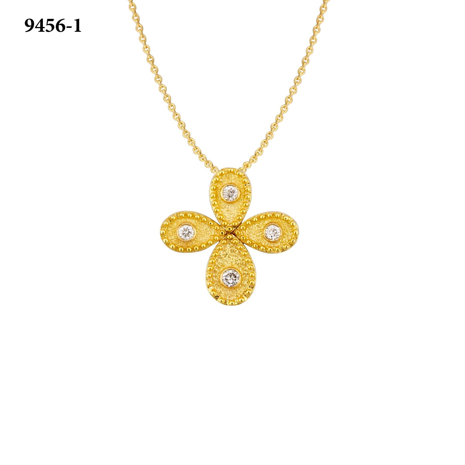 Georgios Collections 18 Karat Yellow Gold Diamond Byzantine Style Cross Chain In New Condition In Astoria, NY