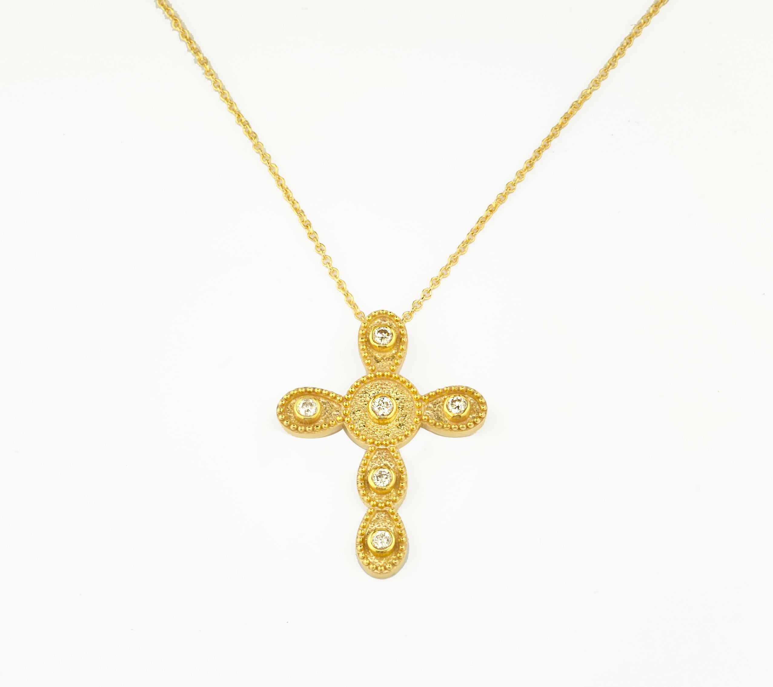 Georgios Kollektionen 18 Karat Gelbgold Diamant Byzantinischer Stil Kreuz Halskette im Angebot 5