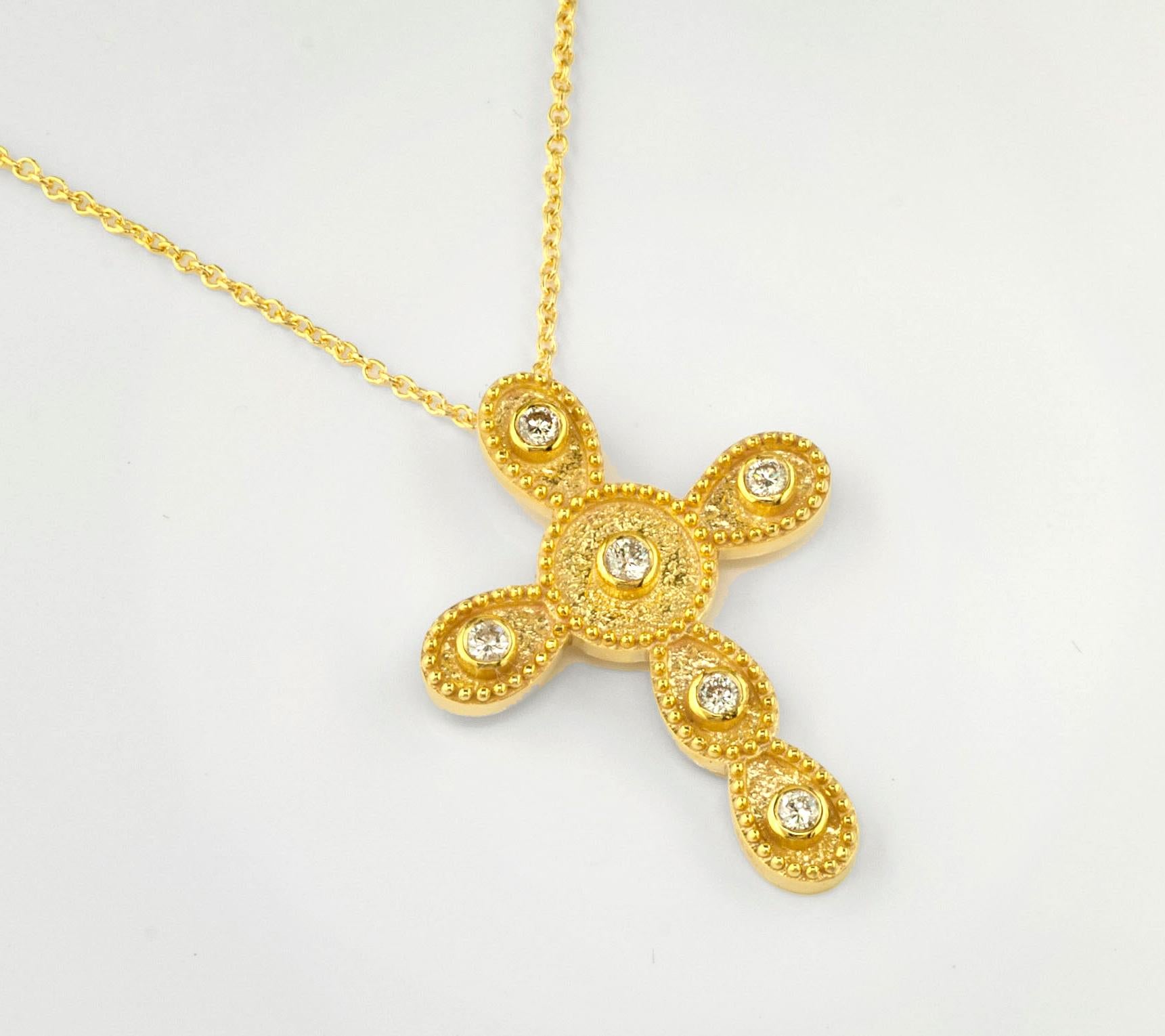 Georgios Kollektionen 18 Karat Gelbgold Diamant Byzantinischer Stil Kreuz Halskette im Angebot 6
