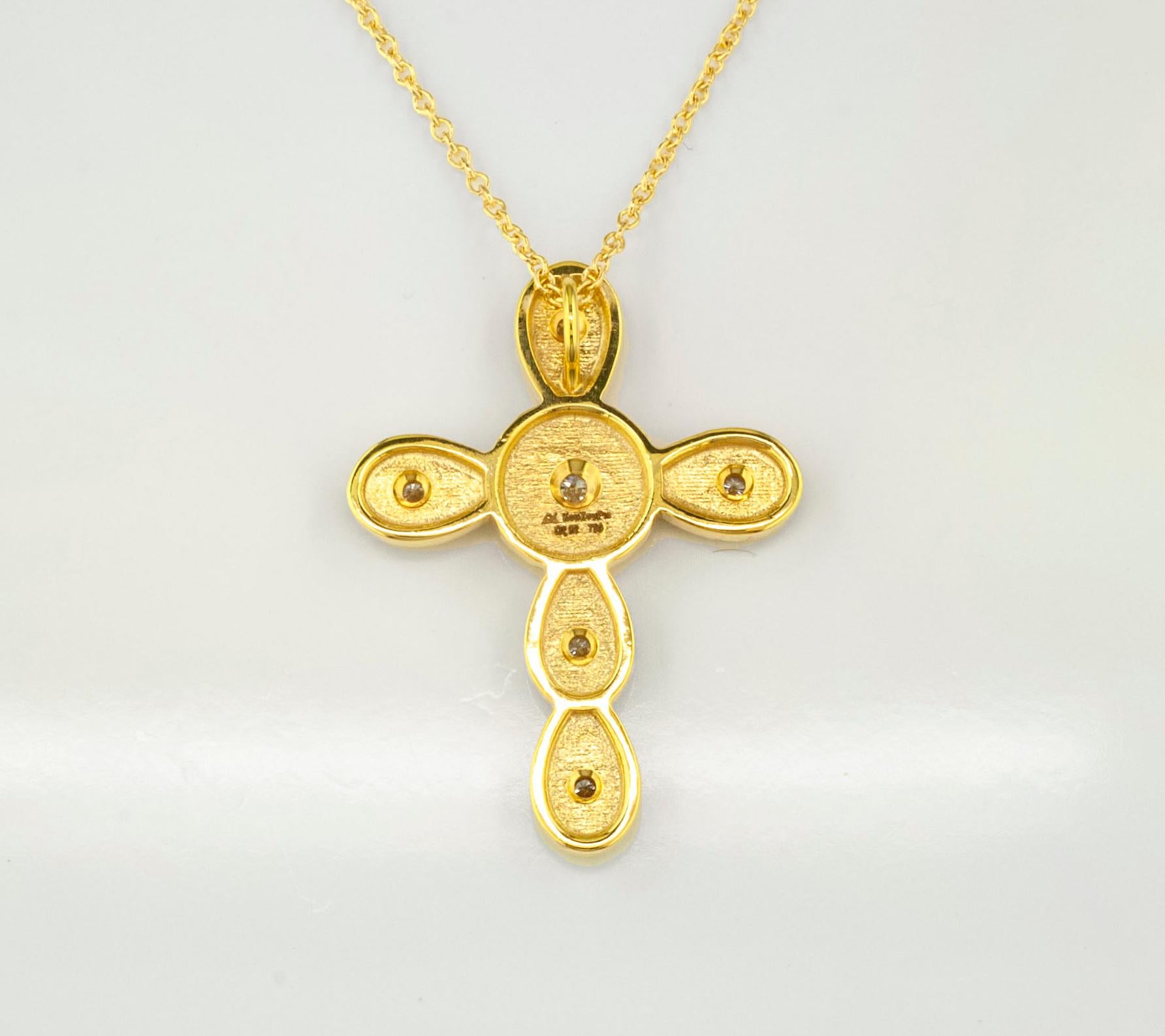 Georgios Kollektionen 18 Karat Gelbgold Diamant Byzantinischer Stil Kreuz Halskette im Angebot 7