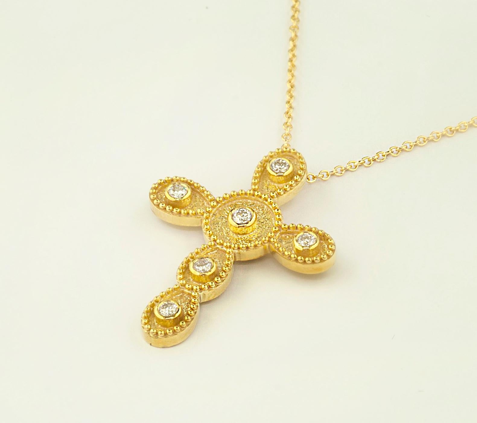 Georgios Kollektionen 18 Karat Gelbgold Diamant Byzantinischer Stil Kreuz Halskette im Angebot 9