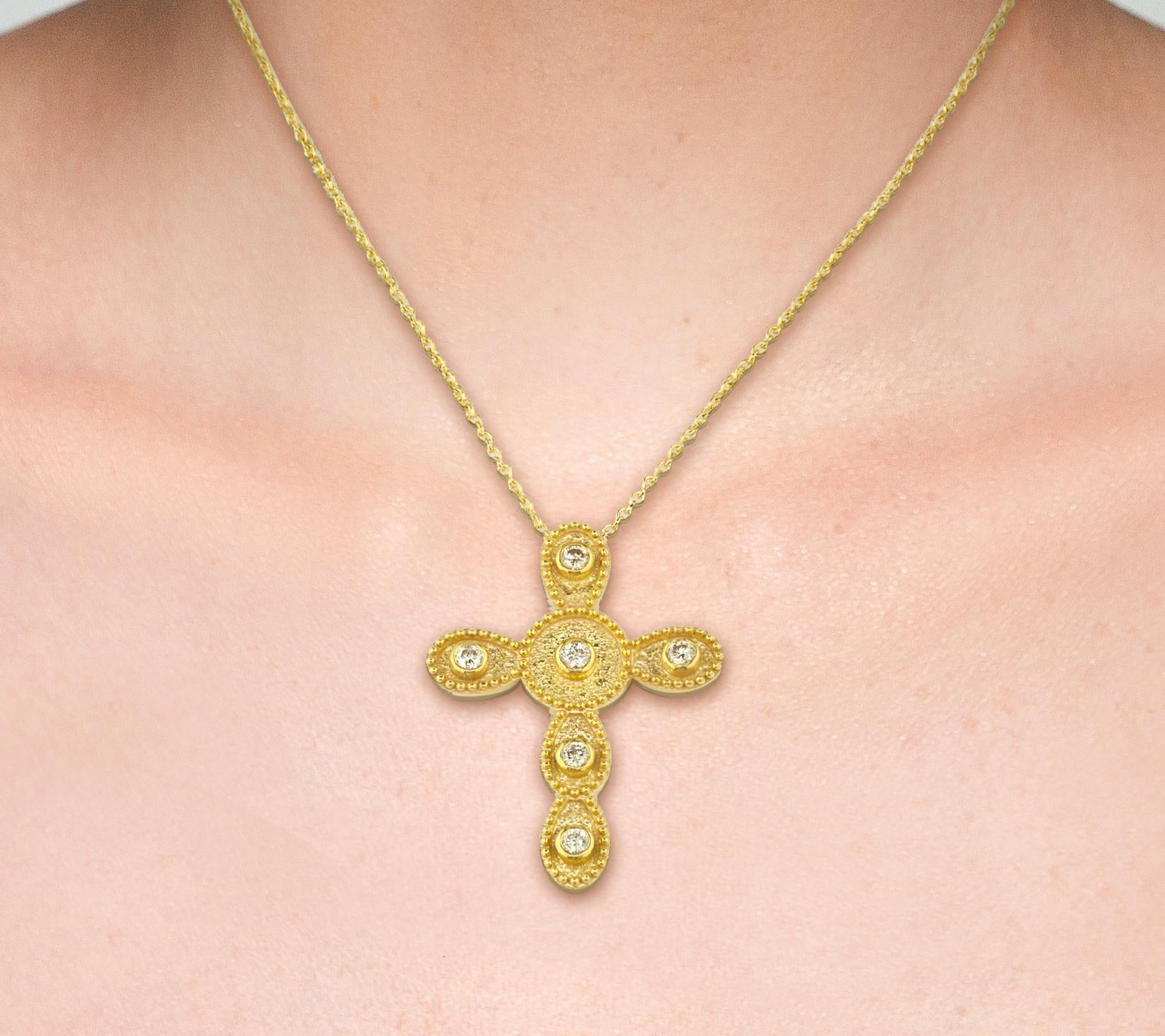 Georgios Kollektionen 18 Karat Gelbgold Diamant Byzantinischer Stil Kreuz Halskette im Angebot 10