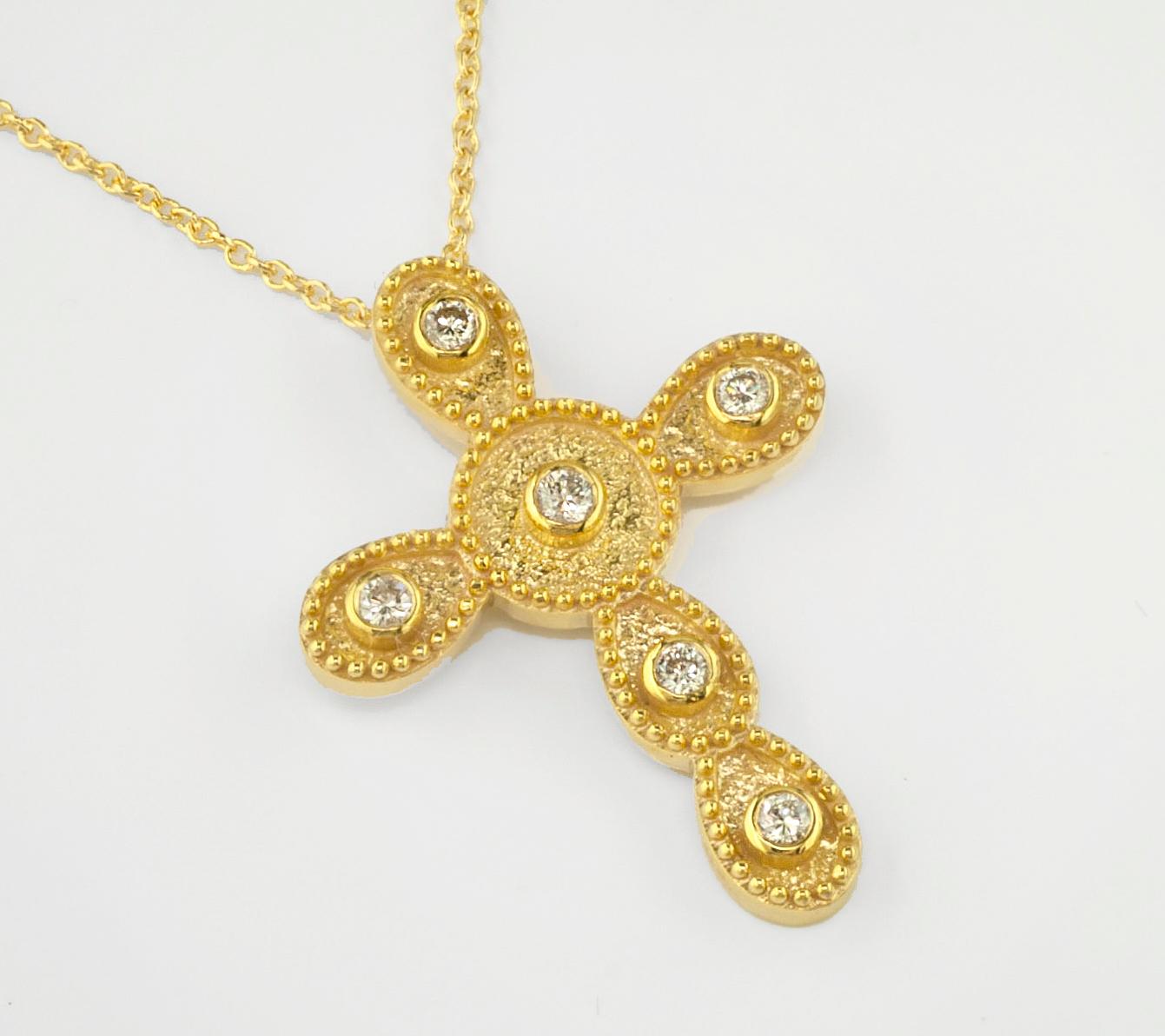 Georgios Kollektionen 18 Karat Gelbgold Diamant Byzantinischer Stil Kreuz Halskette im Angebot 11
