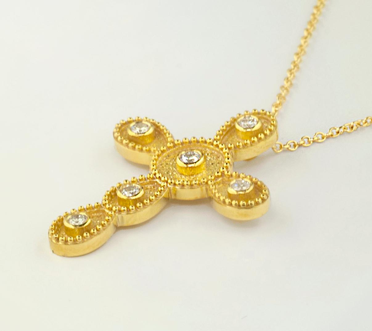 Georgios Kollektionen 18 Karat Gelbgold Diamant Byzantinischer Stil Kreuz Halskette im Angebot 12