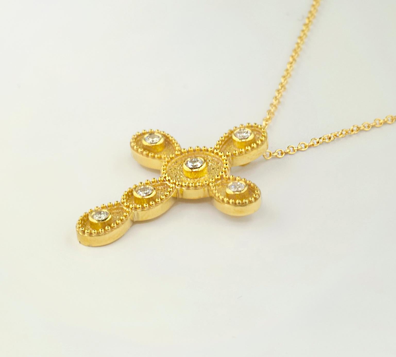 Georgios Kollektionen 18 Karat Gelbgold Diamant Byzantinischer Stil Kreuz Halskette im Angebot 3