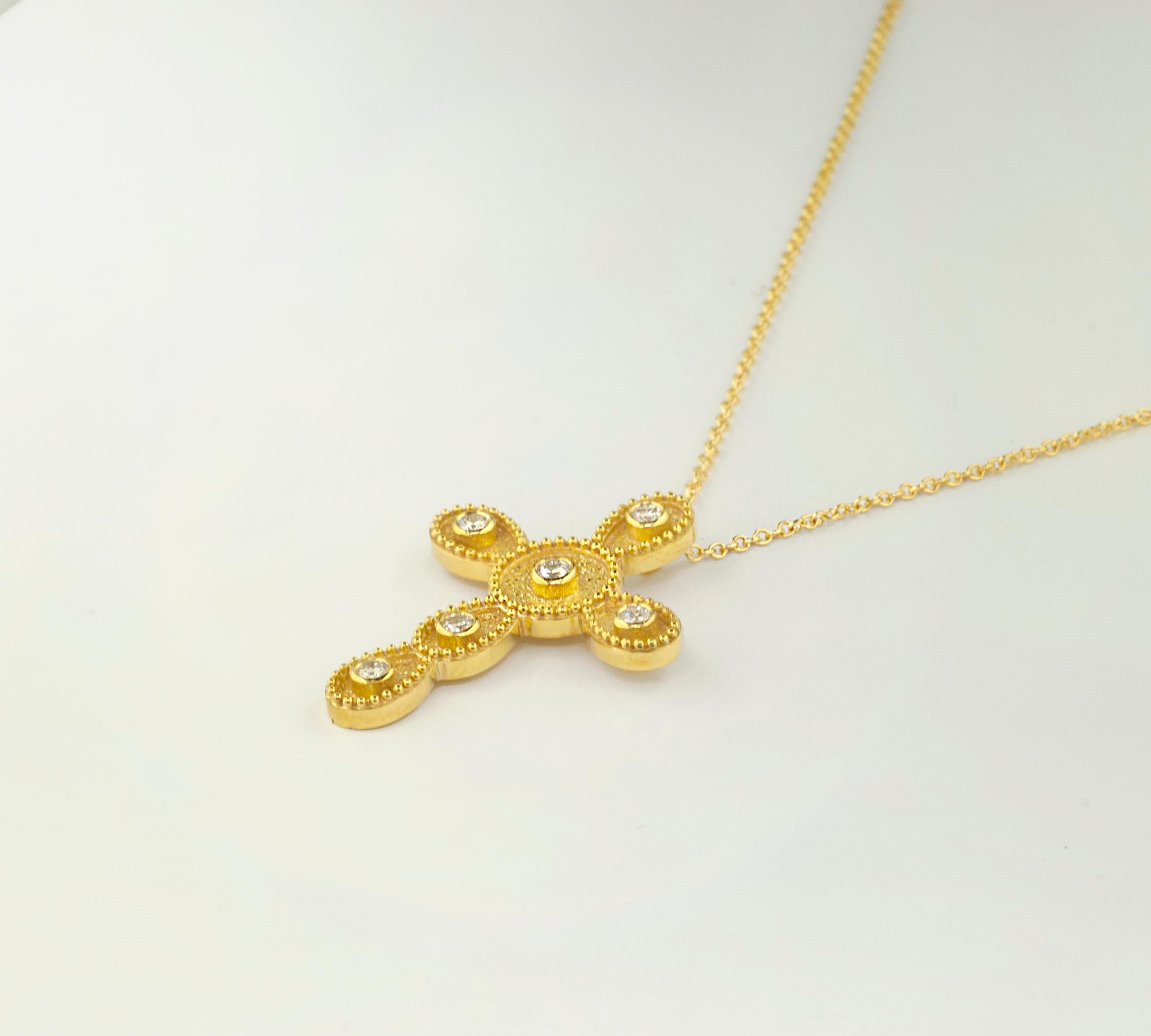 Georgios Kollektionen 18 Karat Gelbgold Diamant Byzantinischer Stil Kreuz Halskette im Angebot 4