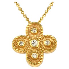 Georgios Collections 18 Karat Yellow Gold Diamond Byzantine Style Cross Necklace