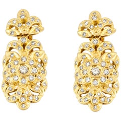 Georgios Collections Boucles d'oreilles en goutte de style byzantin en or jaune 18 carats et diamants