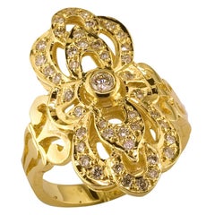 Georgios Collections 18 Karat Yellow Gold Diamond Byzantine Style Long Ring