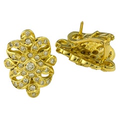 Georgios Collections Clips d'oreilles à fleurs byzantines en or jaune 18 carats et diamants