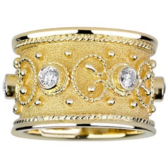 Georgios Collections 18 Karat Yellow Gold Diamond Byzantine Thick Band Ring