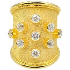 Georgios Collections 18 Karat Yellow Gold Diamond Byzantine Wide Band Ring