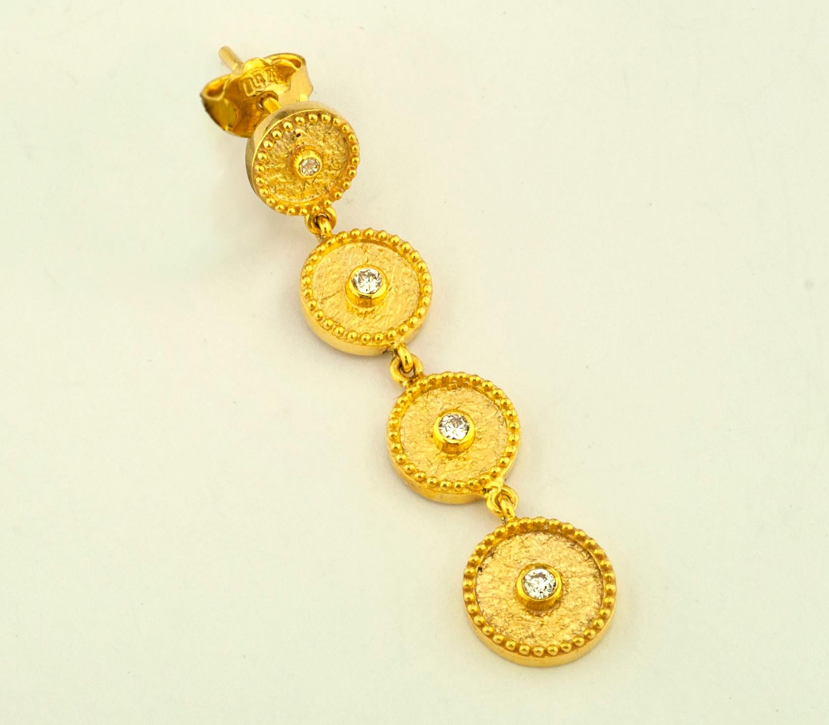 Georgios Collections 18 Karat Yellow Gold Diamond Circle Dangle Drop Earrings For Sale 5