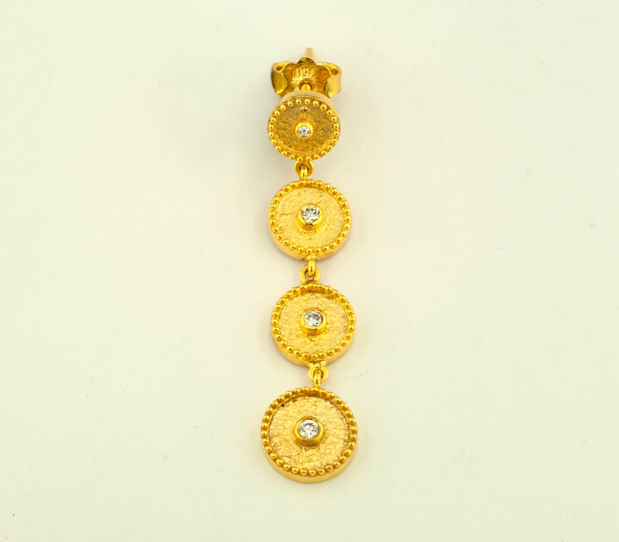 Byzantine Georgios Collections 18 Karat Yellow Gold Diamond Circle Dangle Drop Earrings For Sale