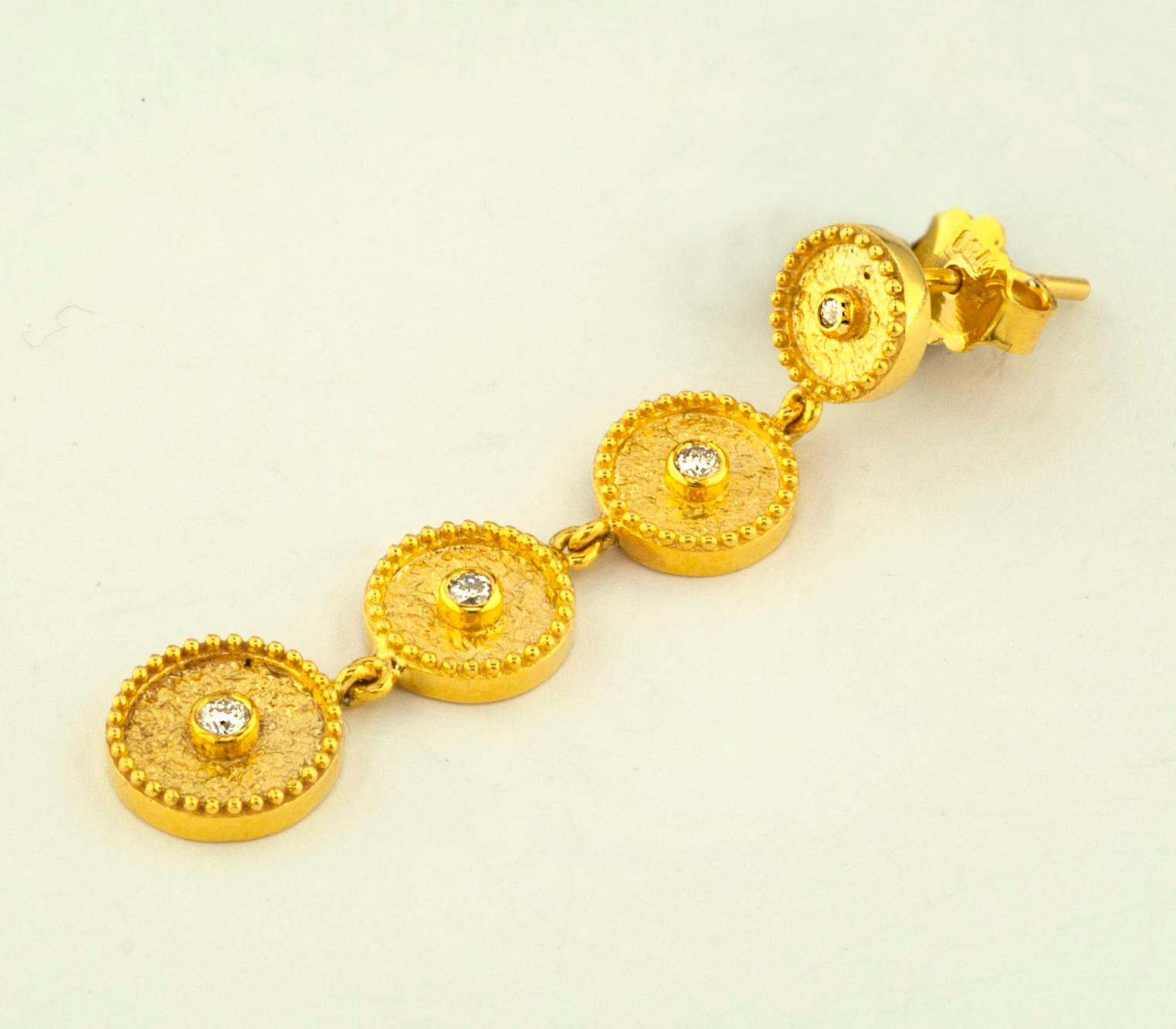 Georgios Collections 18 Karat Yellow Gold Diamond Circle Dangle Drop Earrings For Sale 1