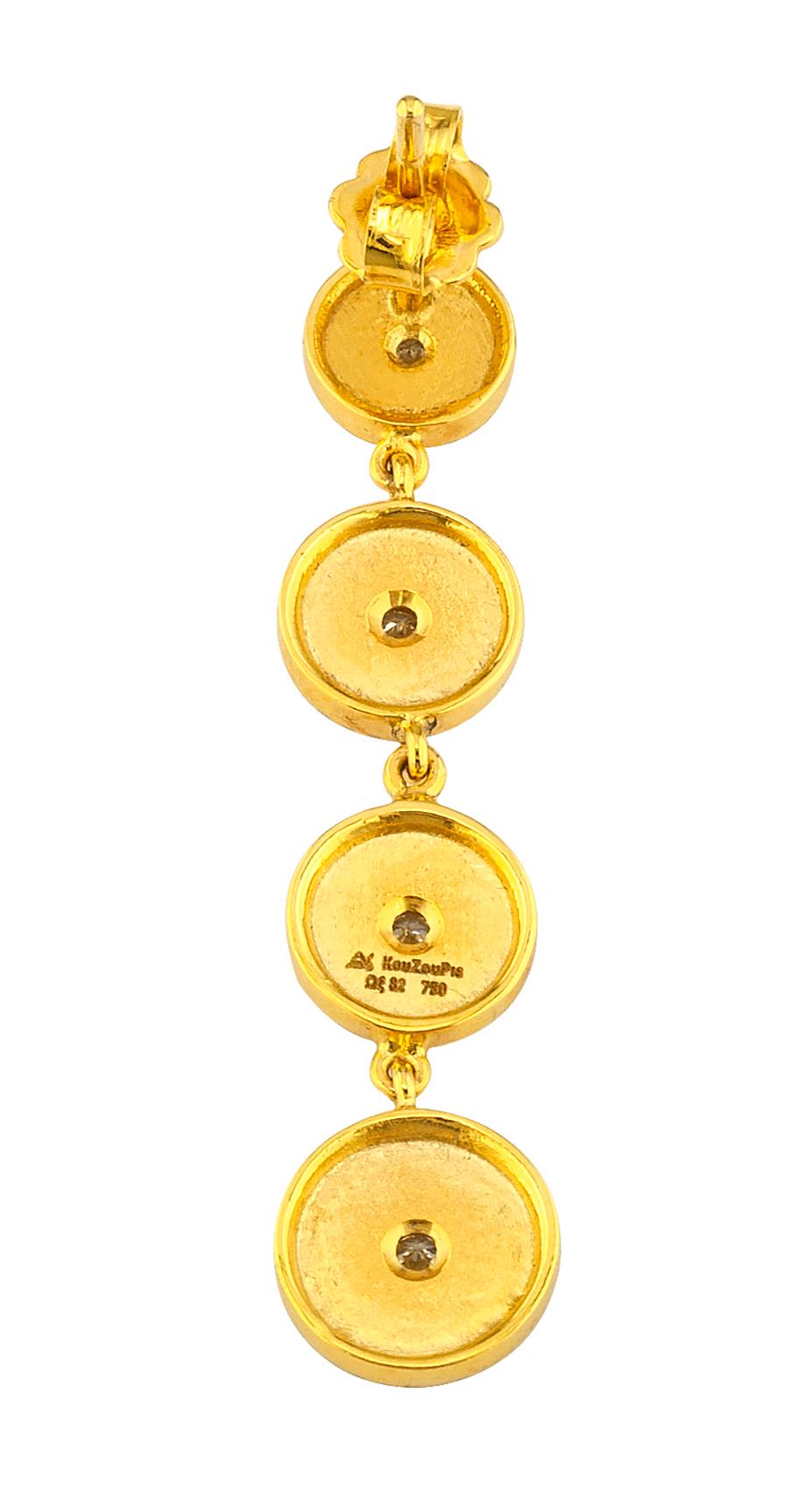 Georgios Collections 18 Karat Yellow Gold Diamond Circle Dangle Drop Earrings For Sale 2