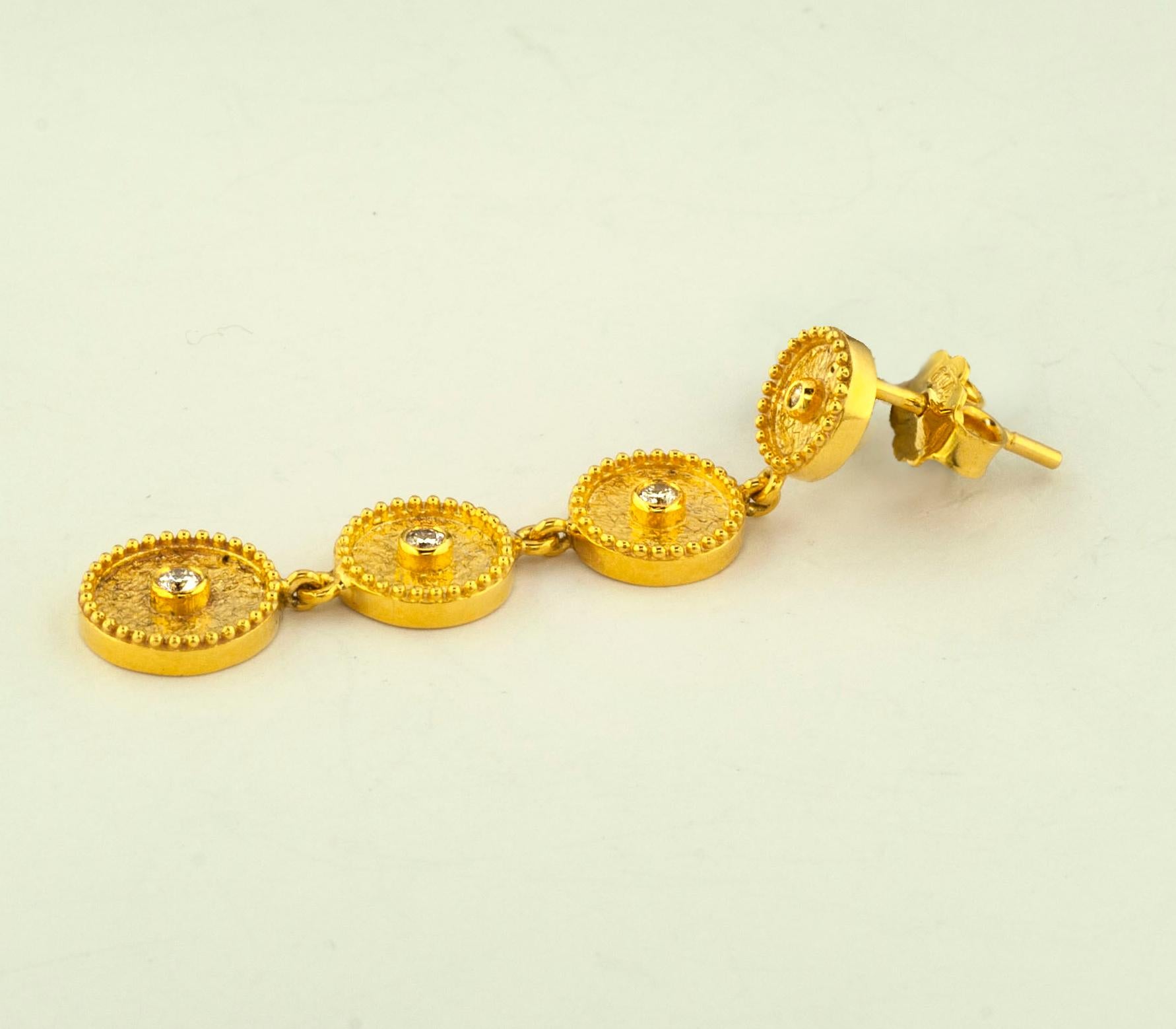 Georgios Collections 18 Karat Yellow Gold Diamond Circle Dangle Drop Earrings For Sale 3