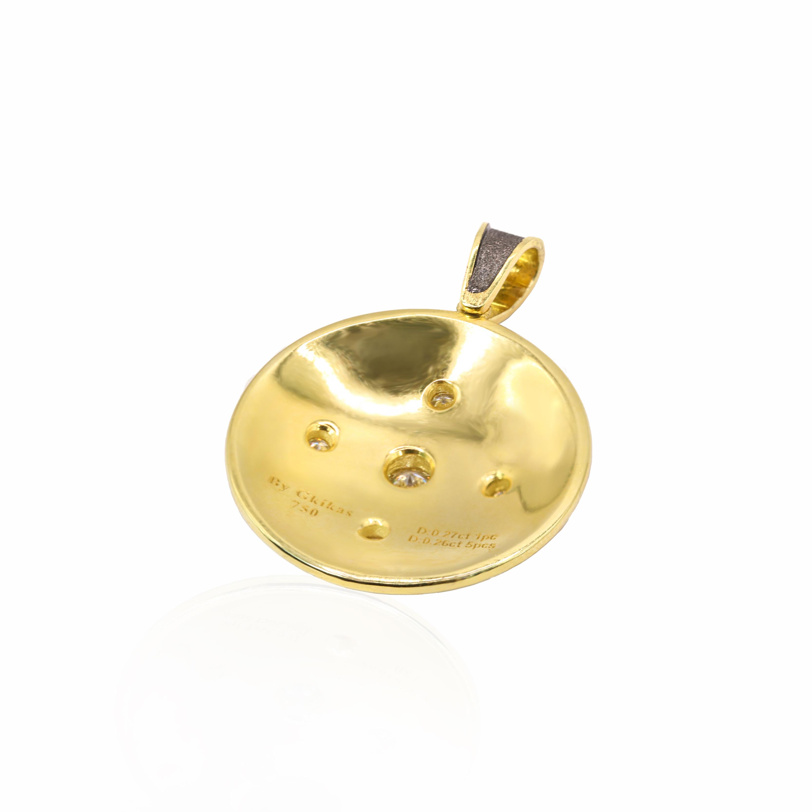 Byzantin Pendentif pièce de monnaie Georgios Collections en or jaune 18 carats et diamants avec rhodium en vente
