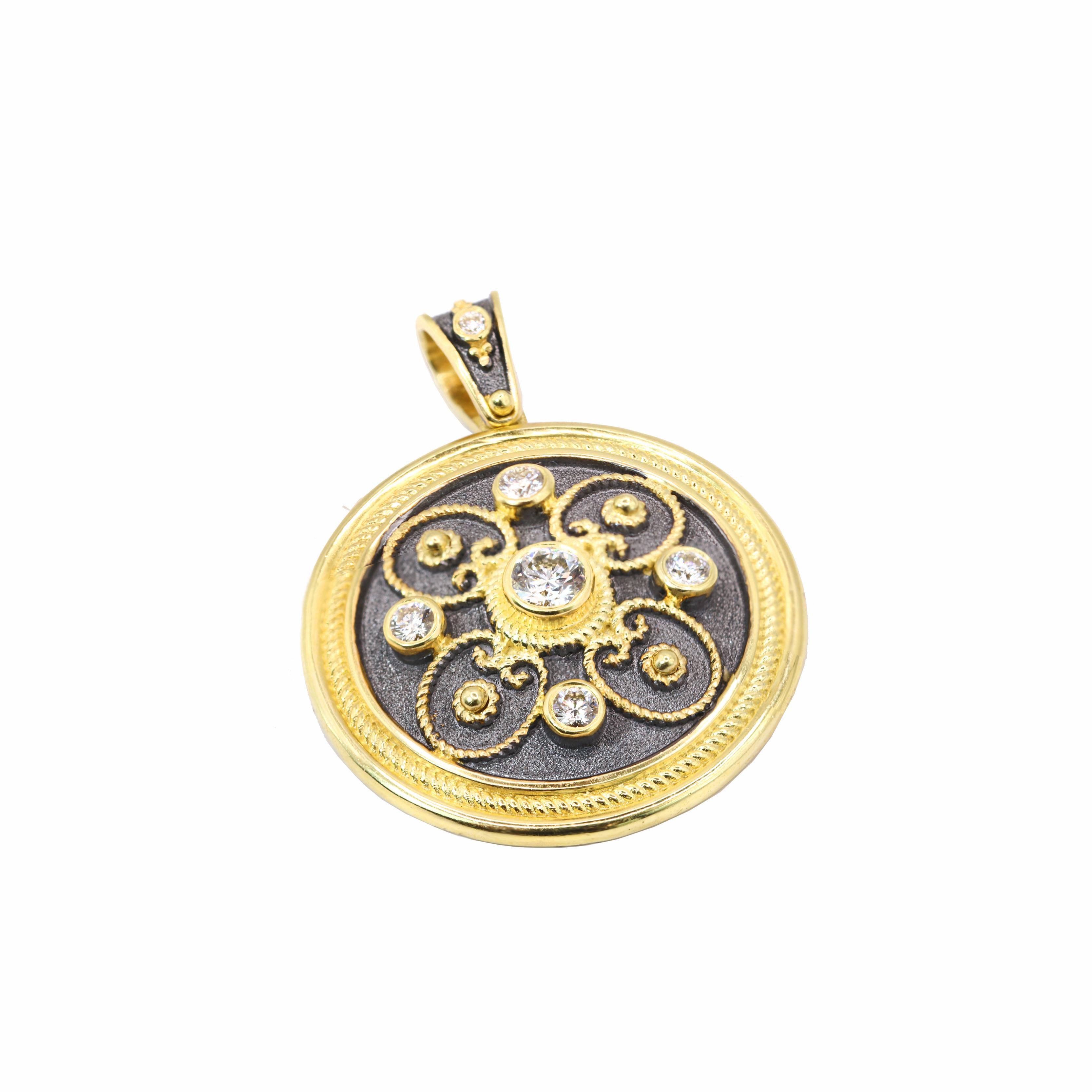 Pendentif pièce de monnaie Georgios Collections en or jaune 18 carats et diamants avec rhodium Neuf - En vente à Astoria, NY