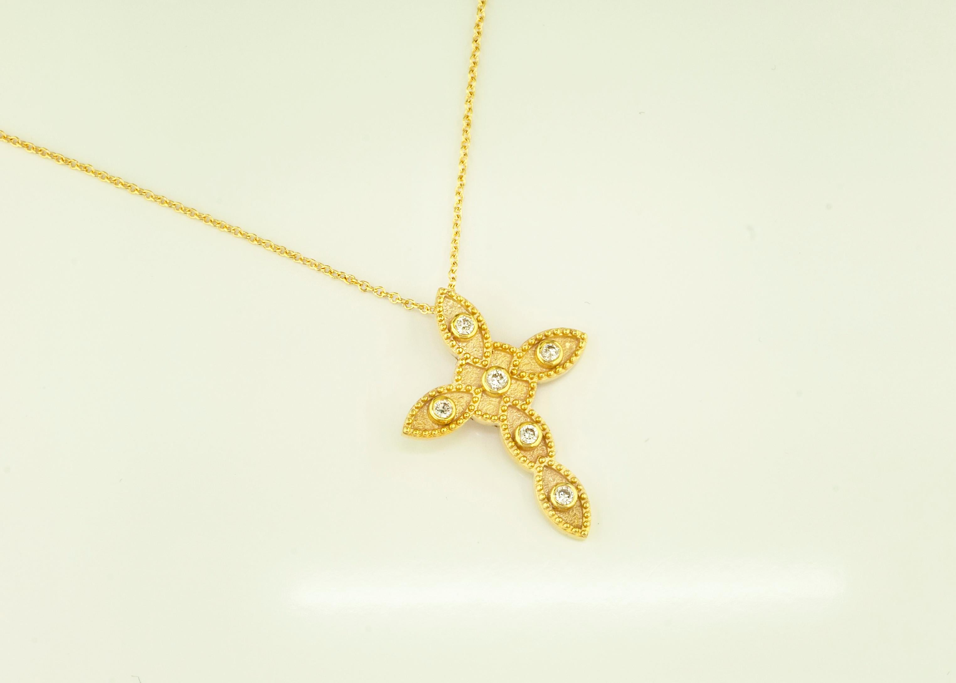 Georgios Collections 18 Karat Yellow Gold Diamond Cross and Chain Necklace For Sale 2