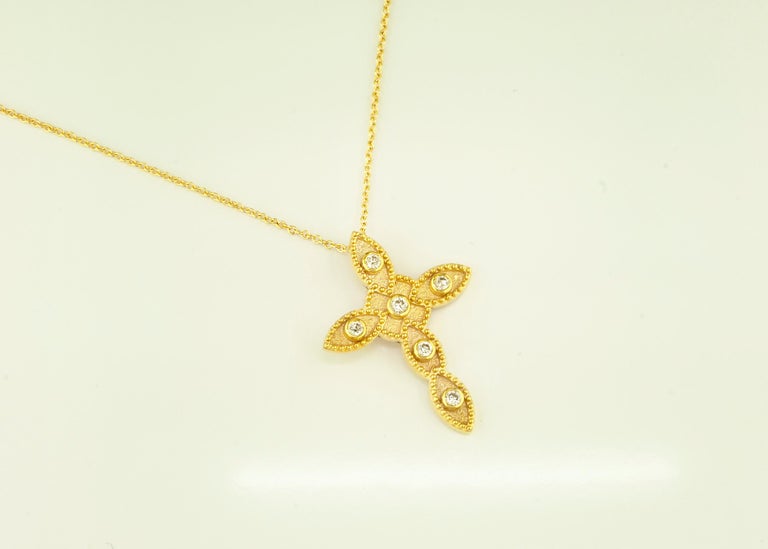 Georgios Collections 18 Karat Yellow Gold Diamond Cross and Chain Necklace For Sale 4