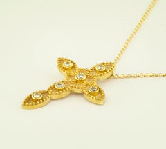 Georgios Collections 18 Karat Yellow Gold Diamond Cross and Chain Necklace