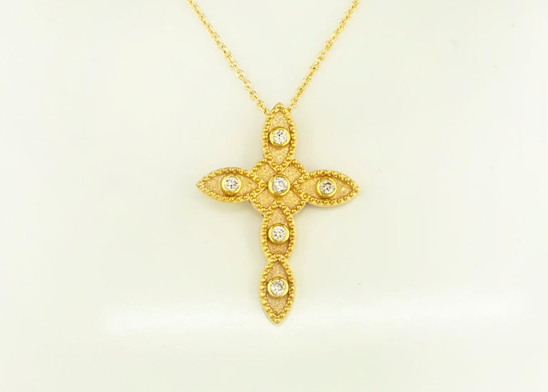 Georgios Collections 18 Karat Yellow Gold Diamond Cross and Chain Necklace In New Condition For Sale In Astoria, NY
