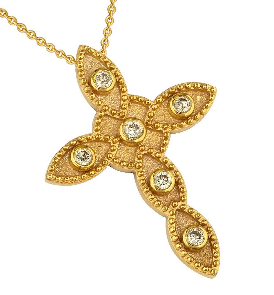 Georgios Kollektionen 18 Karat Gelbgold Diamant-Kreuz und Kette Halskette im Angebot 2