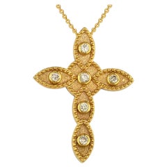 Georgios Collections 18 Karat Yellow Gold Diamond Cross and Chain Necklace