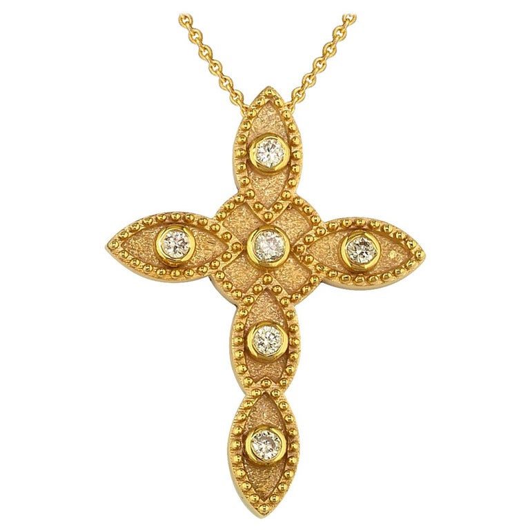 Georgios Collections 18 Karat Yellow Gold Diamond Cross and Chain Necklace For Sale
