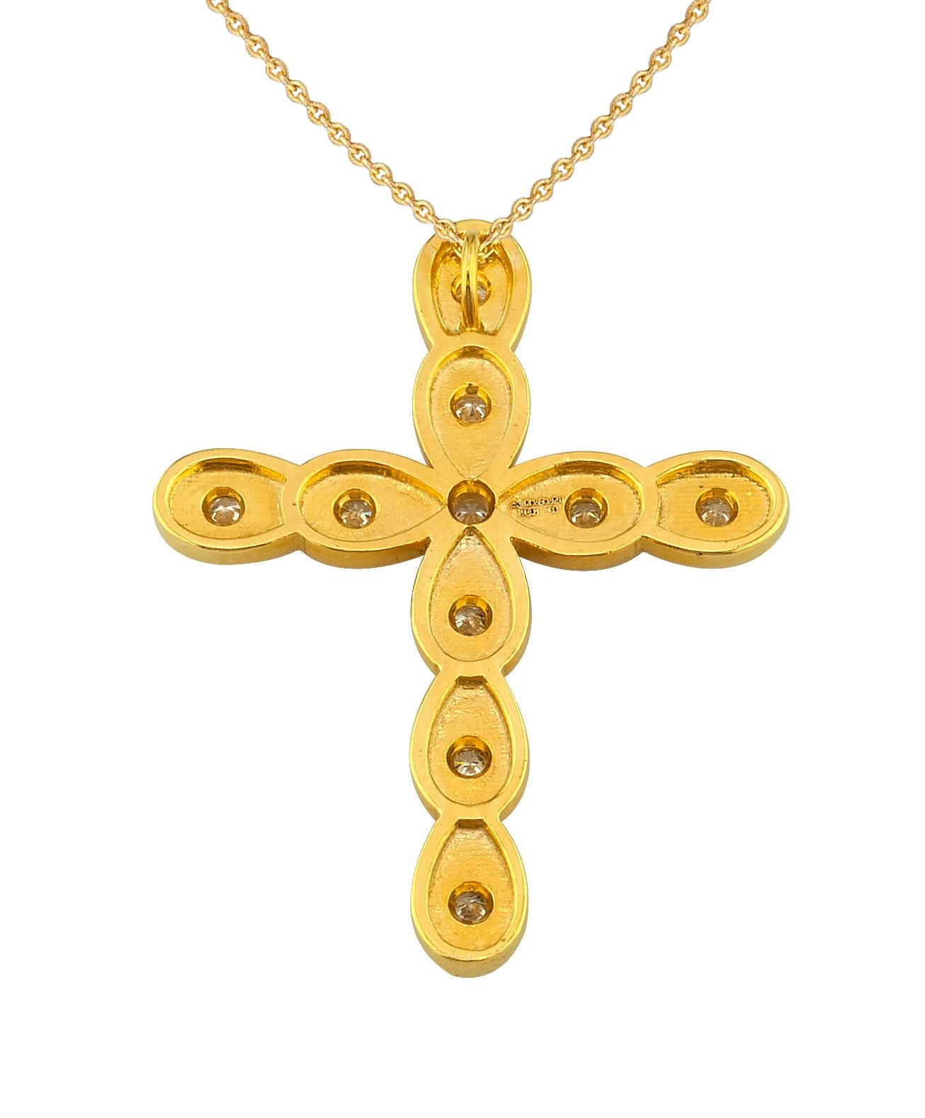Georgios Collections 18 Karat Yellow Gold Diamond Cross Necklace with Chain For Sale 4