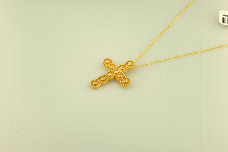 Georgios Collections 18 Karat Yellow Gold Diamond Cross Necklace with Chain For Sale 4