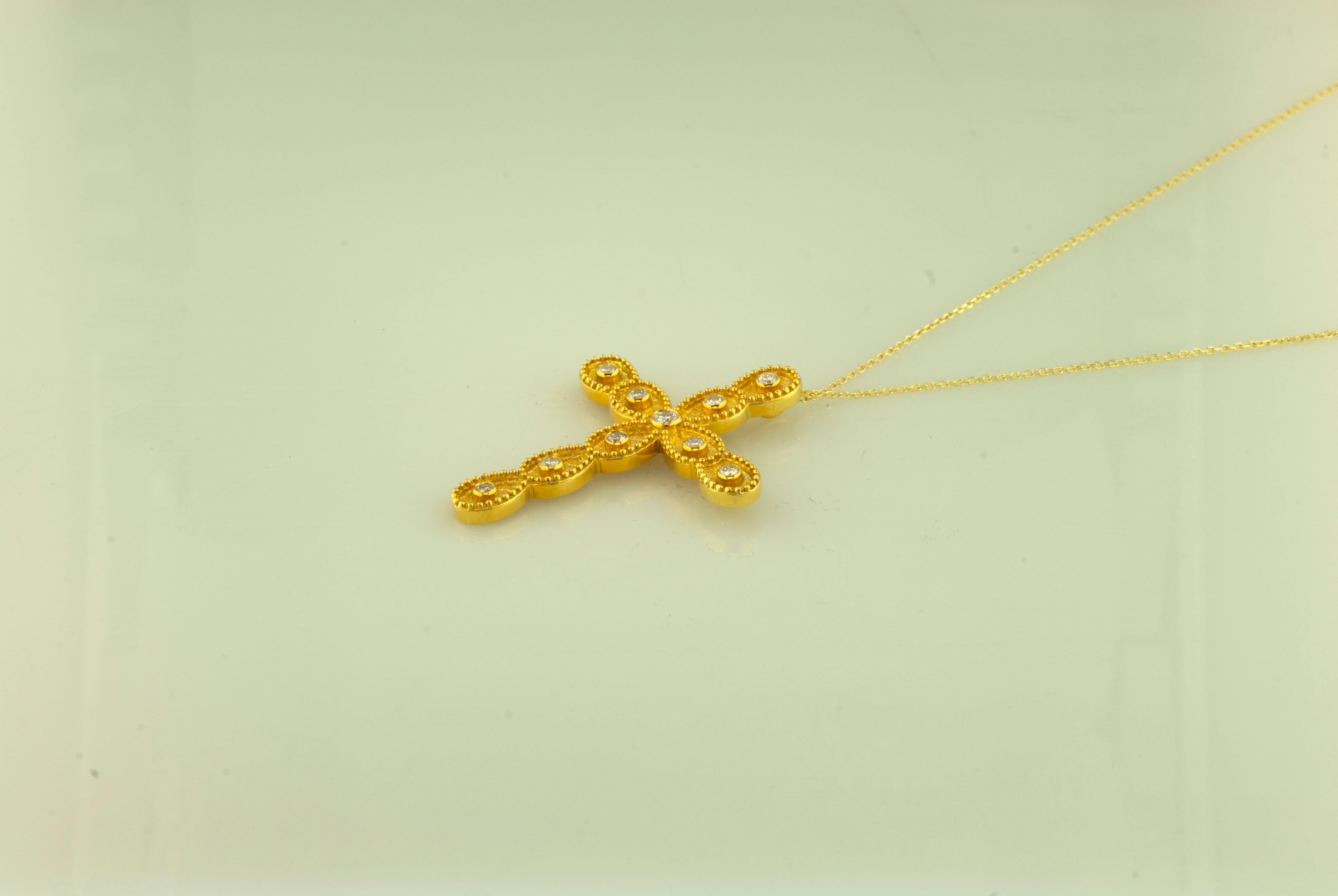 Georgios Kollektionen 18 Karat Gelbgold Diamant-Kreuz-Halskette mit Kette im Angebot 5