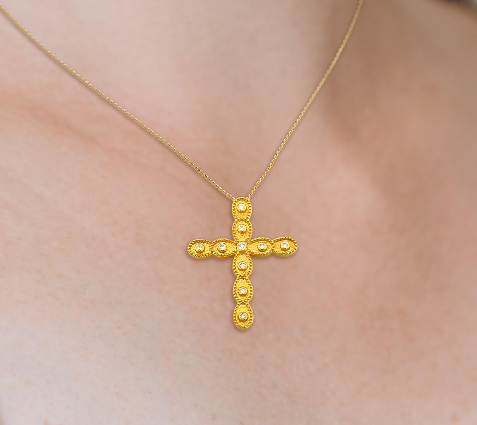 Georgios Kollektionen 18 Karat Gelbgold Diamant-Kreuz-Halskette mit Kette im Angebot 6