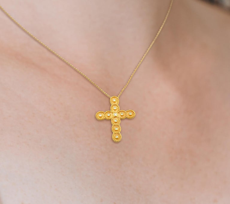 Georgios Collections 18 Karat Yellow Gold Diamond Cross Necklace with Chain For Sale 6
