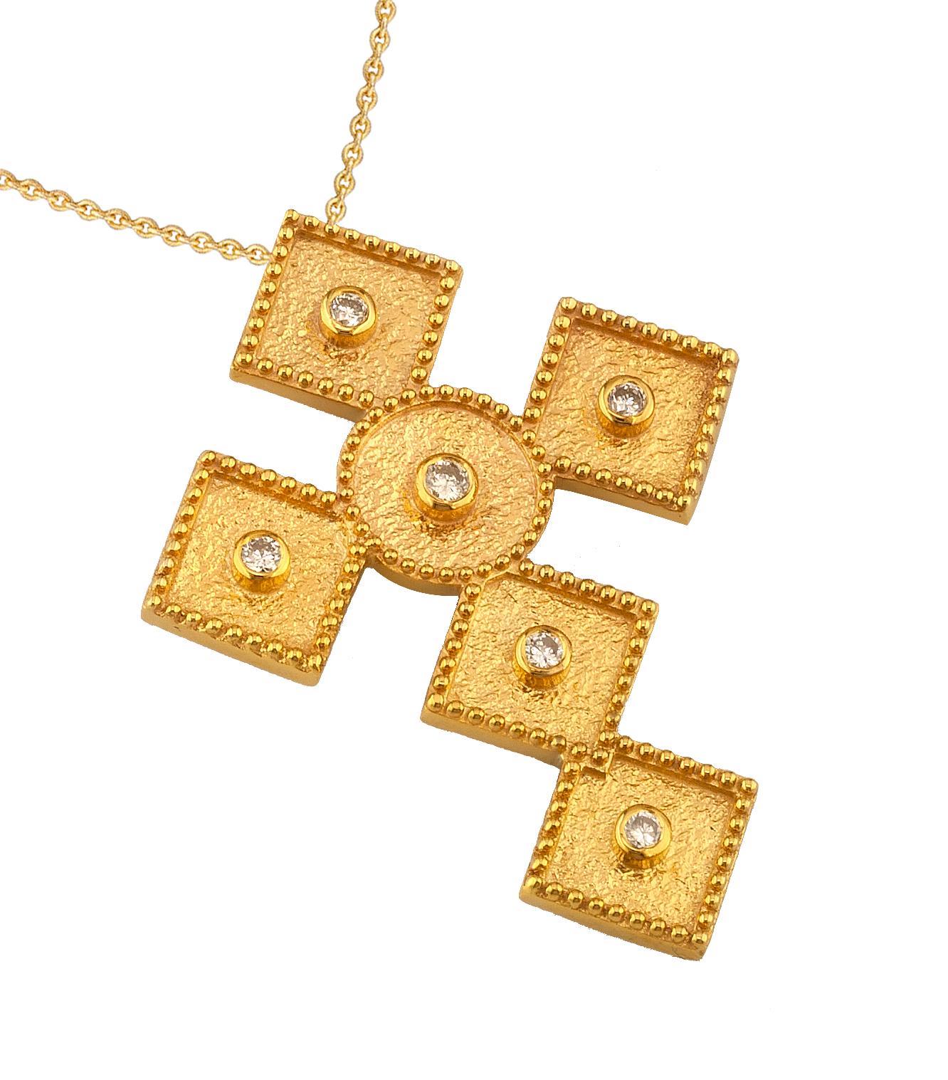 Georgios Collections Collier croix en or jaune 18 carats et diamants avec chaîne en vente 1