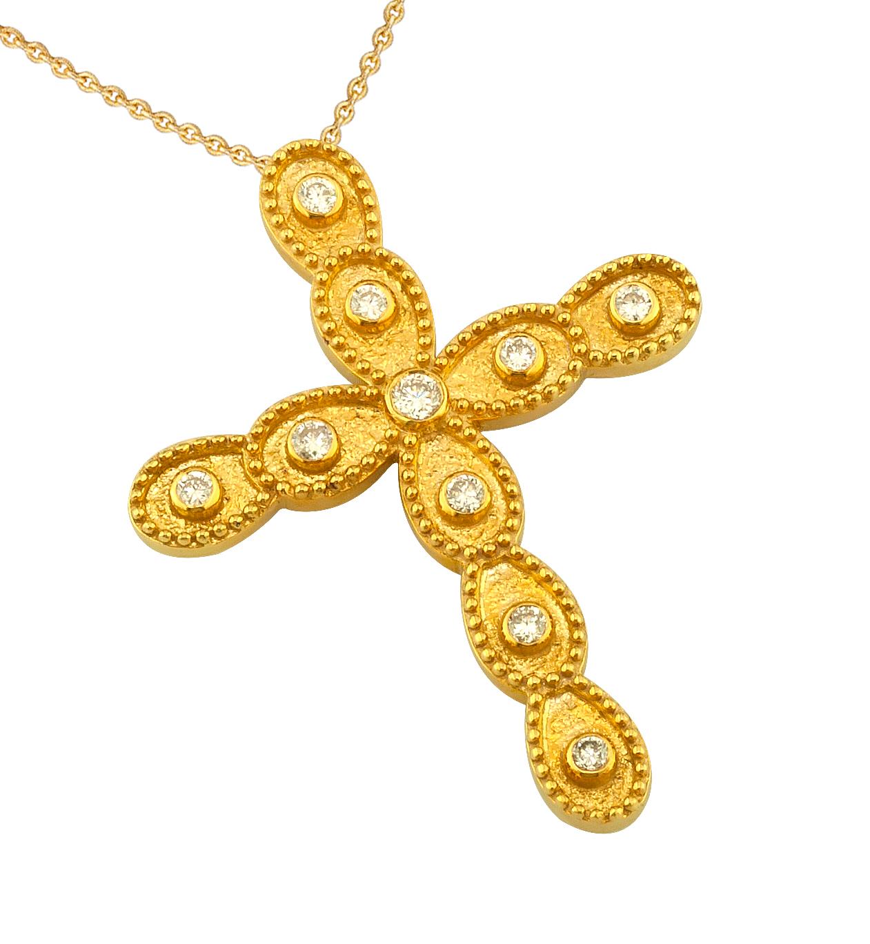 Georgios Kollektionen 18 Karat Gelbgold Diamant-Kreuz-Halskette mit Kette im Angebot 1