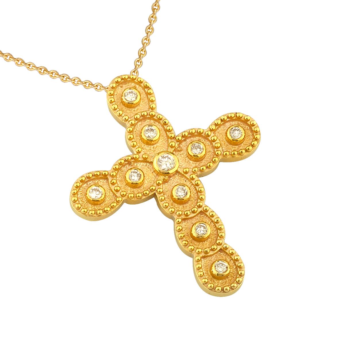 Women's or Men's Georgios Collections 18 Karat Yellow Gold Diamond Cross Necklace with Chain For Sale