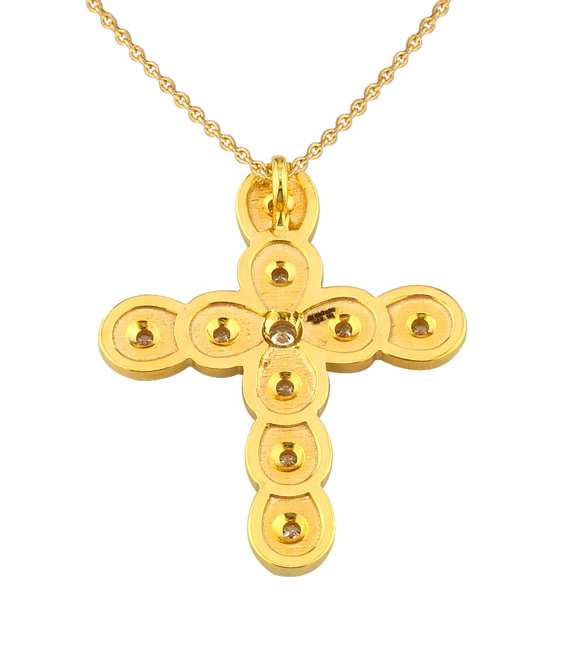 Georgios Collections 18 Karat Yellow Gold Diamond Cross Necklace with Chain For Sale 1